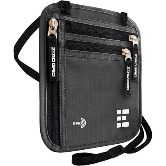 Zero Grid Travel Neck Wallet with RFID Blocking, Water-Resistant, Shadow, Unisex - Picture 7 of 7